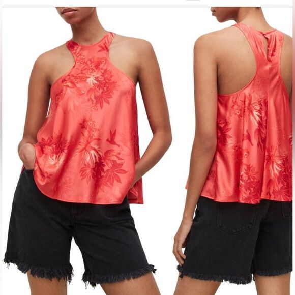 NEW ALLSAINTS PRINTED SILK BLEND TOP NWT Size 4 - Picture 3 of 9